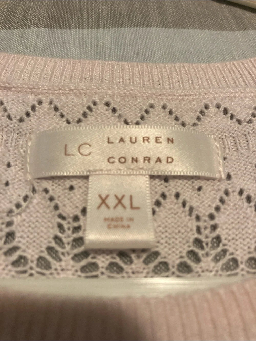 LC Lauren Conrad Pale Pink Lace-Knit Short Sleeve Top - Picture 2 of 4